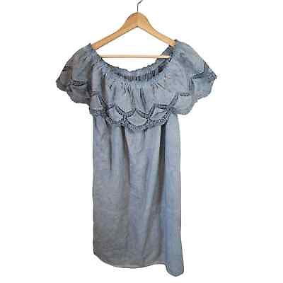 #ad KNOX ROSE Off the Shoulder Embroidered Collar Blue Knee Length Boho Dress XL $23.00