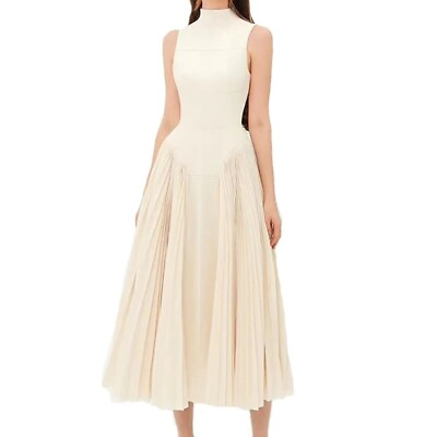 2023 Womens Summer Sleeveless Stand Neck Dress Spliced Waist Dress Long Dresses $77.31