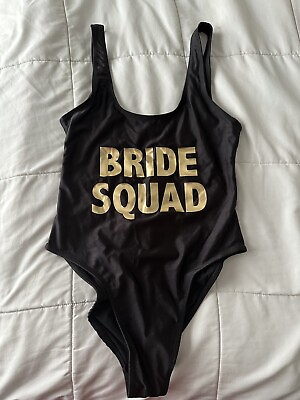 #ad Boohoo Bride Squad Black Swimsuit One Piece Worn Once Women’s 2 $15.00