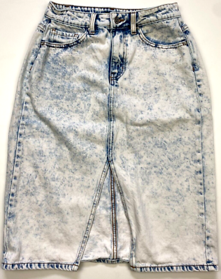 #ad Wild Fable Size 2 Womens Acid Wash Denim Jean Skirt Front Slit Midi F69 $16.00