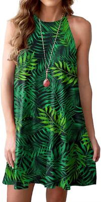 #ad Feiersi Summer Dresses for Women Beach Floral Tshirt Sundress Sleeveless Casual $48.32