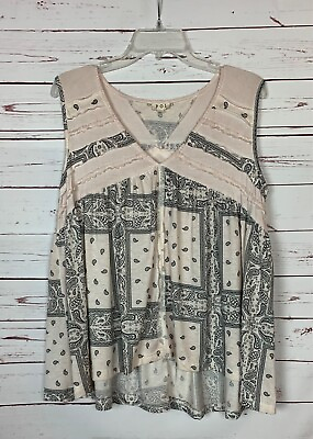 #ad POL Anthropologie Women#x27;s S Small Pink Black Sleeveless Cute Summer Tunic Top $28.00