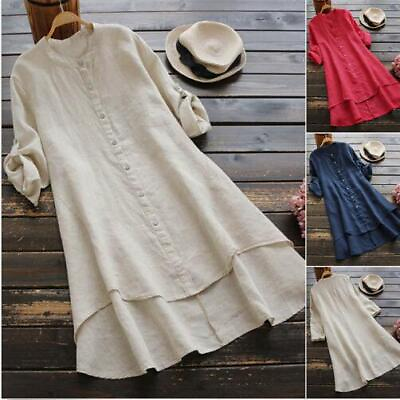 Plus Women Cotton Linen Baggy T Shirt Tunic Tops Dress Ladies Casual Blouse US $6.99
