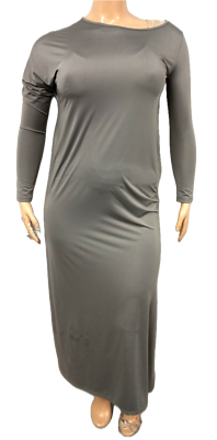 #ad *Women#x27;s gray spandex stretch boat neck long sleeve bodycon dress XL $15.99