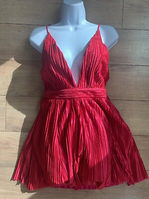 Luxxel Womens Deep V Cocktail Mini Dress Raspberry Red Crisscross Back Sz M $19.82