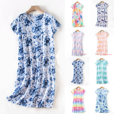 #ad Women Short Sleeve Loungewear Nightdress Cotton Summer Pajamas Plus Dresses C $19.59