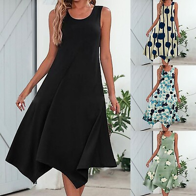 #ad BOHO Womens Vest Hem Sun Dresses Summer Beach Midi Dress Holiday Plus Size $24.91