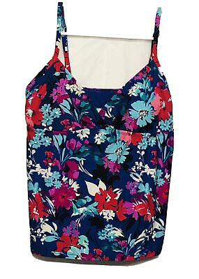 #ad CATALINA Swimsuit? Bikini top? Floral Blue Pink Wine Red Halter L G 12 14 $12.99