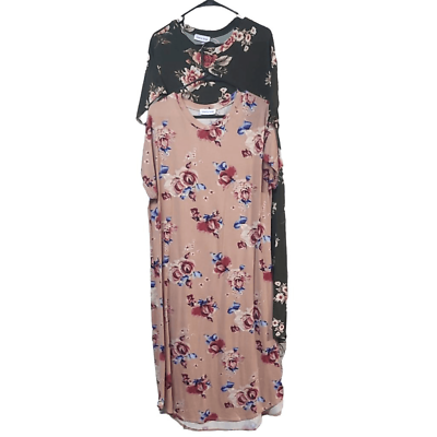#ad 2 ICONIC LUXE plus size stretch maxi dress floral print pink green short sleeve $35.00