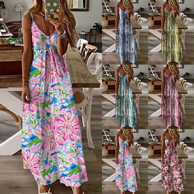 #ad Plus Size Womens Holiday Boho Dress Ladies Summer Beach Long Maxi Dress Sundress $22.98