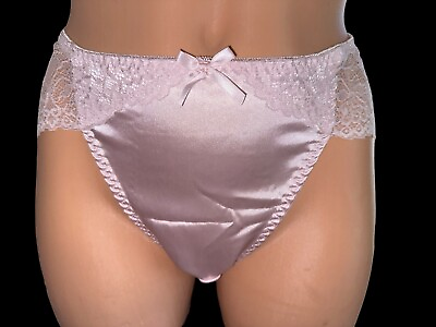 #ad #ad Glossy Smooth Satin amp; Sheer Floral Lace Bikini Panties Sissy Silky XL Pink New $20.66