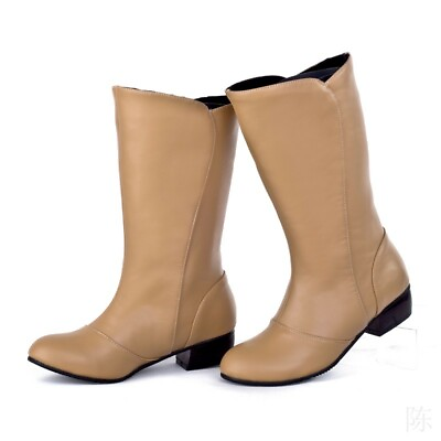 #ad Women#x27;s Wide Calf Round Toe Pull On Pure Color Low Heel Mid Calf Riding Boots US $44.02