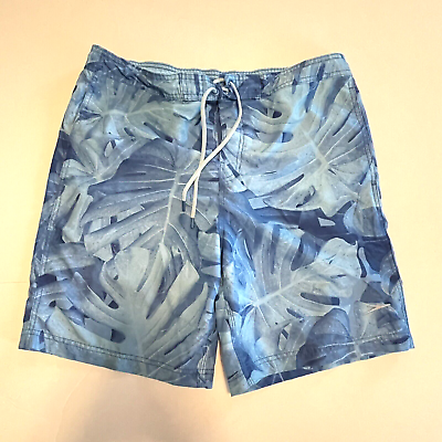 #ad Speedo Men Swim Trunks Sz M Board Shorts Mesh Built in Briefs Dark Blue Hawaiian $9.25