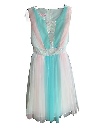 #ad Jessica Ann Dress Girls 6X Pastel Mesh Easter Party Wedding White Blue Pink $18.99