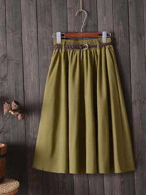 Womens Front Midi Length A Line Skirt Modest Elastic Waist Belt Loops $14.99