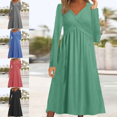 #ad Ladies Maxi Dresses V Neck Long Dress Women Party Sleeve Casual Kaftan Holiday $32.98