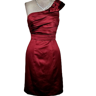 #ad Red Satin One Shoulder Mini Cocktail Dress Size 0 $41.25