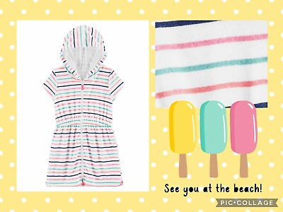 carters kid girls Striped Hooded Cover Up size 14 Beach Cover Up dress pool $22.95