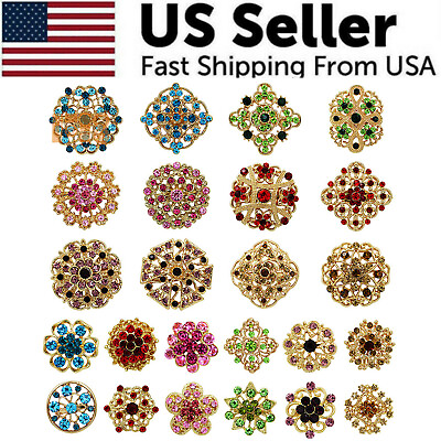 Lot 24 PCS Mixed Vintage Style Golden Rhinestone Crystal Brooch Pin DIY Bouquet $13.79