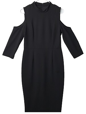 Adrianna Papell Black Cocktail Dress Womens Size 10 Cold Shoulder Back Zip Lined $26.95