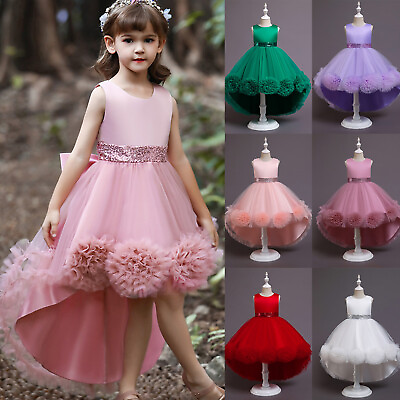 #ad Kids Baby Girls Summer Ruffle Sleeveless High Low Party Costume Princess Dress $25.99