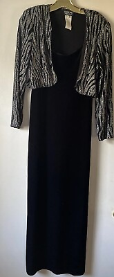 #ad Onyx Nite Evening Dress Size 10 Black Velvet Sparkling Jacket $32.00