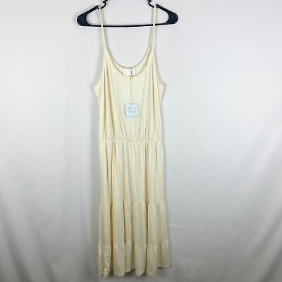 #ad Beach Break Swimsuit Cover Up Dress Size Medium Spaghetti Strap Cream Tiered $24.00