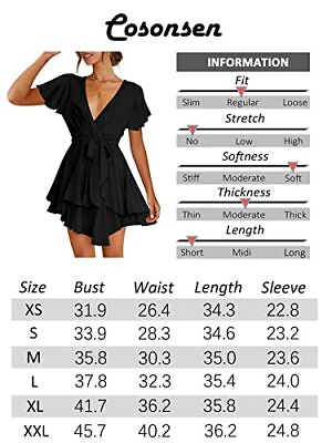 #ad Cosonsen Womens Party Dress Short Sleeve Deep V Neck Tie Waist Cocktail Dresses $7.99