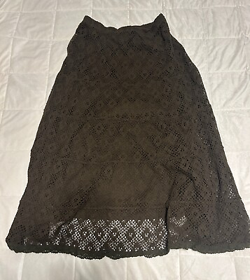 #ad #ad Brown Crochet Lined Medium Bottom Midi Skirt Boho Hippie Cottagecore Fairycore  $11.50