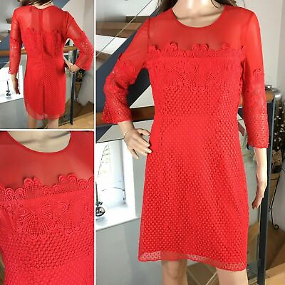 #ad Red Lacy 3 4 Sleeve Mini Dress Size 10 Holiday Wedding Party Evening Occasion GBP 16.95