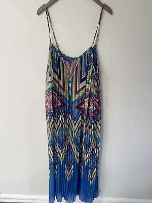 #ad MAGIC Womens Gypsy Bohemian Peasant Long Sleeveless Maxi Dress 1X Blue Boho $22.00