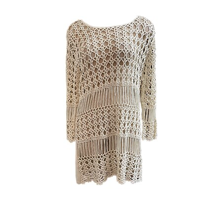 #ad Le Moda Ivory Open Weave Beige Sweater Size Beach Cover Up Large NWT $24.99