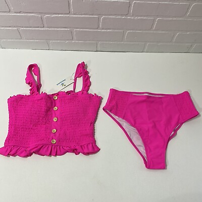 #ad NEW Beachsissi Women’s Smocked Stringy Selvedge Cute Bikini Set PINK SMALL $13.20
