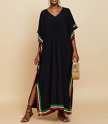 #ad Maya Antonia New PLUS Maxi Dress Kaftan Kimono Black Red Yellow Green African $49.00