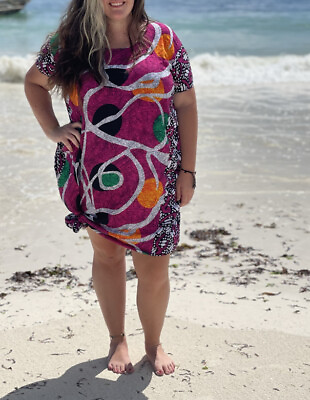 #ad Swimsuit Cover up Tunic Maxi Plus One Size Multicolored Abstract Tunic $17.09