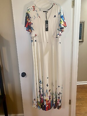 #ad NWT Lily Firmiana Womens White Butterfly Maxi Dress 1XL Floral Boho Festival $27.99