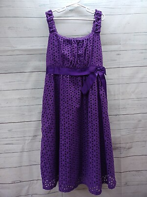 #ad #ad Bonnie Jeans Girls Dress Sz 18 2 Purple Eyelet Bow Sleeveless $16.88