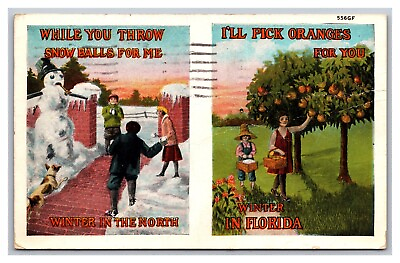 #ad Winter in Florida Oranges amp; the North Snow Postcard Posted Daytona Beach FL 1934 $5.94