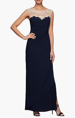 #ad Alex Evenings L129621 Women’s Blue Long Side Ruched Evening Dress Size 16 $142.50
