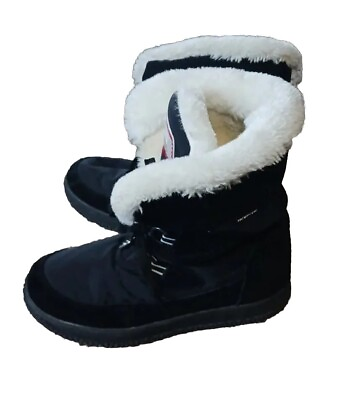 Khombu Womens Boots Black Suede Lace Up Faux Fur Lined Sz 8 Snow Winter Spring $17.09