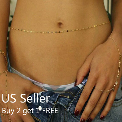 Women Waist Chain Belly Bikini Body Jewelry Rhinestone Back Chain Beach Style J $5.99