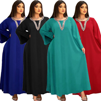 #ad #ad Muslim Women Long Sleeve Maxi Dress Abaya Kaftan Robe Dubai Arab Robe Islamic $41.41