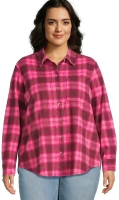 #ad Terra amp; Sky Women#x27;s Plus Size Button Front Knit Plaid Shirts Color amp; Size Vary $21.47