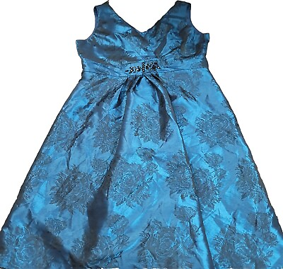 #ad Jessica Howard Womens 14 Cocktail Dress Blue V Neck Beaded Formal Knee Length $49.99