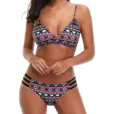 #ad #ad Bikini Set Teen Girls Sexy Push up Padded Stripe Cut Out Side Swimsuit Beachwear $16.20