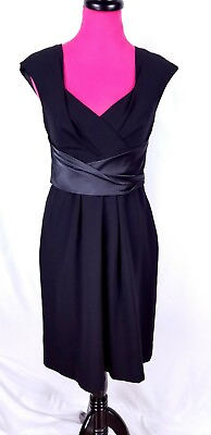 #ad Eliza J Sleeveless Evening Dress Size 8 Black Pleated Ribbon Accented Waist $20.48