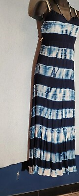 #ad Mahina Blue Spaghetti Strap Tie Dye Maxi Rayon Sundress Size Large #88 $10.00