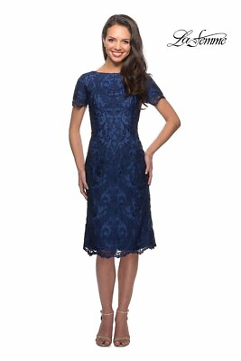 NEW LA FEMME Slate Blue EMBROIDERED Beaded LACE COCKTAIL size 12 #D4230 $59.99
