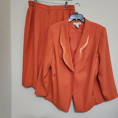 JUSTIN TAYLOR Skirt Suit 2Pc Satin Trim size 16W Orange $44.00