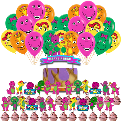 BARNEY BIRTHDAY PARTY CUPCAKE TOPPER BALLOON CAKE party decoration theme idea $3.99